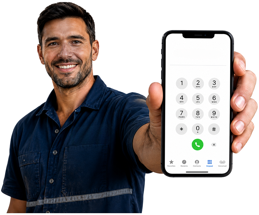 Tamarama Blocked Drains plumber holding a phone — call 1300 261 965