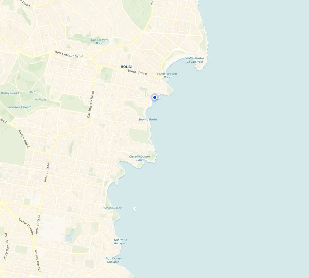 Map of the Tamarama service area and the surrounding Eastern Suburbs, showing Tamarama and the nearby streets we cover.